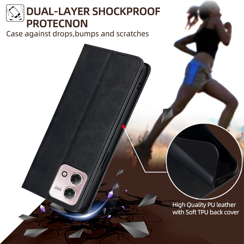[With Card Slot] Motorola Moto G55 Premium Leather Business Flip Cover Shockproof Wallet Case - Image 9