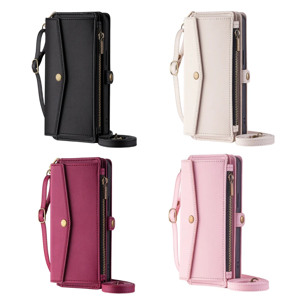 [With Card Slot] Nokia C110 4G - Women Crossbody Wallet Stand Case With Lanyard - Image 2