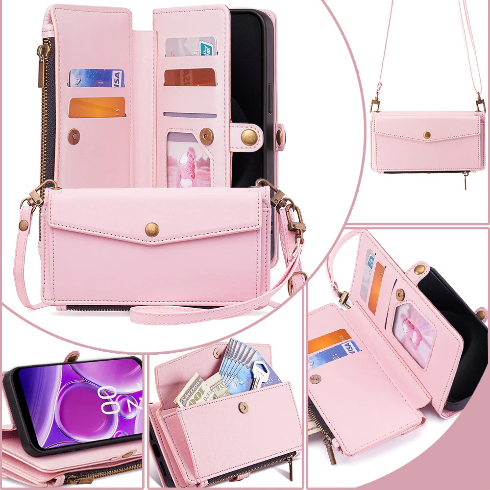 [With Card Slot] Nokia C110 4G - Women Crossbody Wallet Stand Case With Lanyard - Image 7