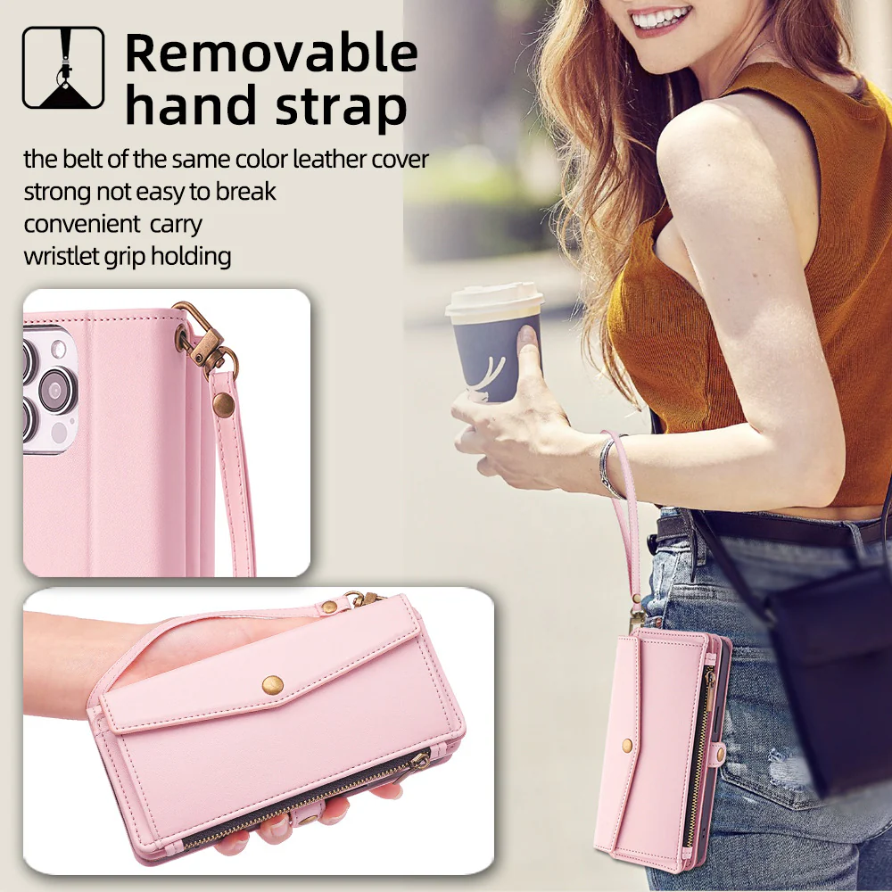 [With Card Slot] Nokia C110 4G - Women Crossbody Wallet Stand Case With Lanyard - Image 9