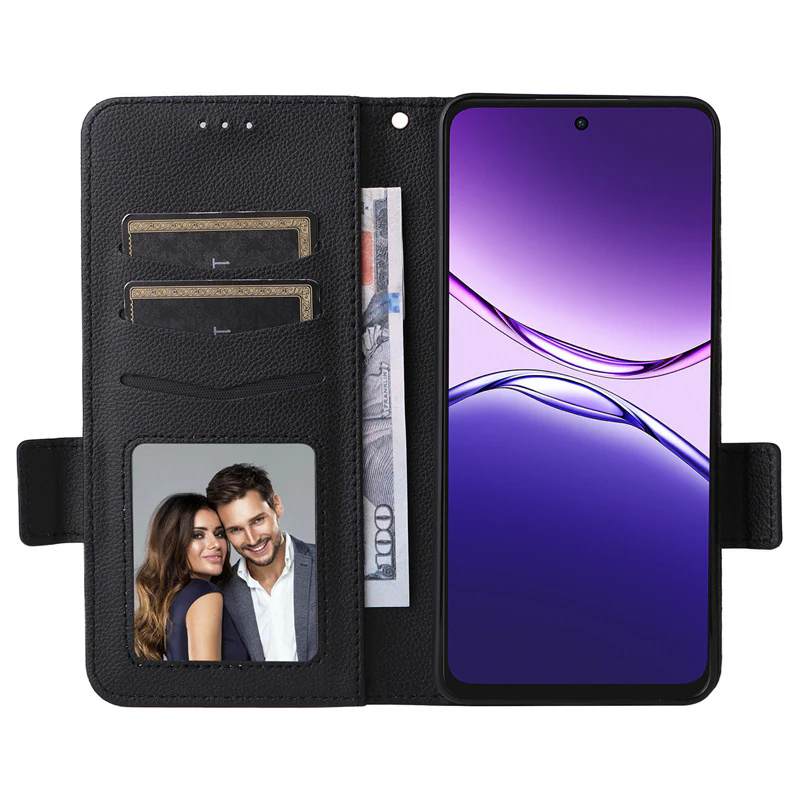 [With Card Slot] OPPO A5 Pro 5G - Premium Lychee-Grain Flip Leather Case With Detachable Wrist Strap - Image 12