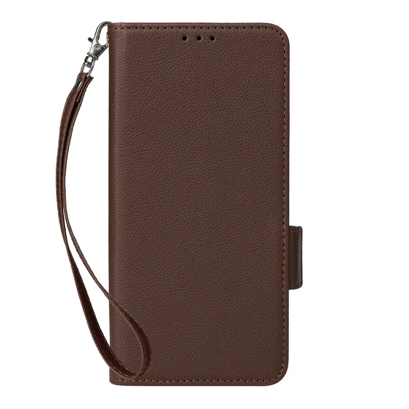 [With Card Slot] OPPO A5 Pro 5G - Premium Lychee-Grain Flip Leather Case With Detachable Wrist Strap - Image 3