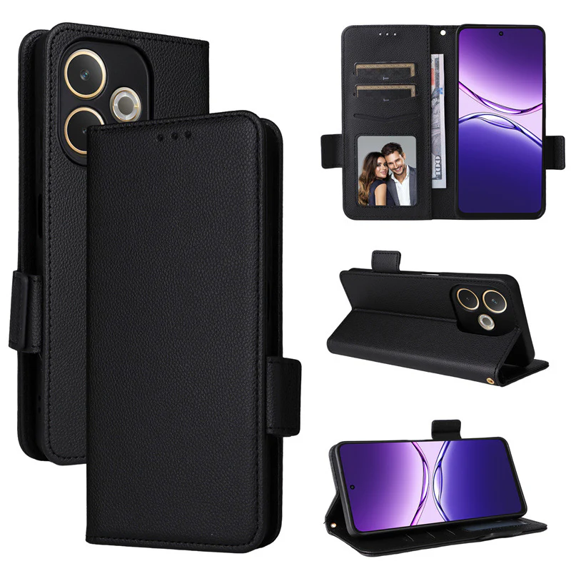 [With Card Slot] OPPO A5 Pro 5G - Premium Lychee-Grain Flip Leather Case With Detachable Wrist Strap - Image 8