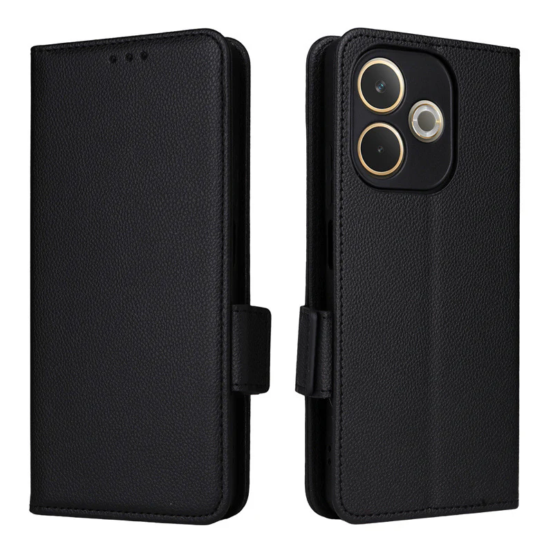 [With Card Slot] OPPO A5 Pro 5G - Premium Lychee-Grain Flip Leather Case With Detachable Wrist Strap - Image 9