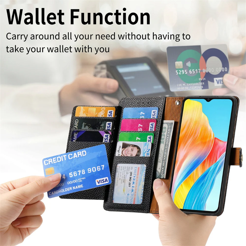 [With Card Slot] OPPO Reno12/Pro - PU leather Crossbody Wallet Style Shockproof Phone Case - Image 9