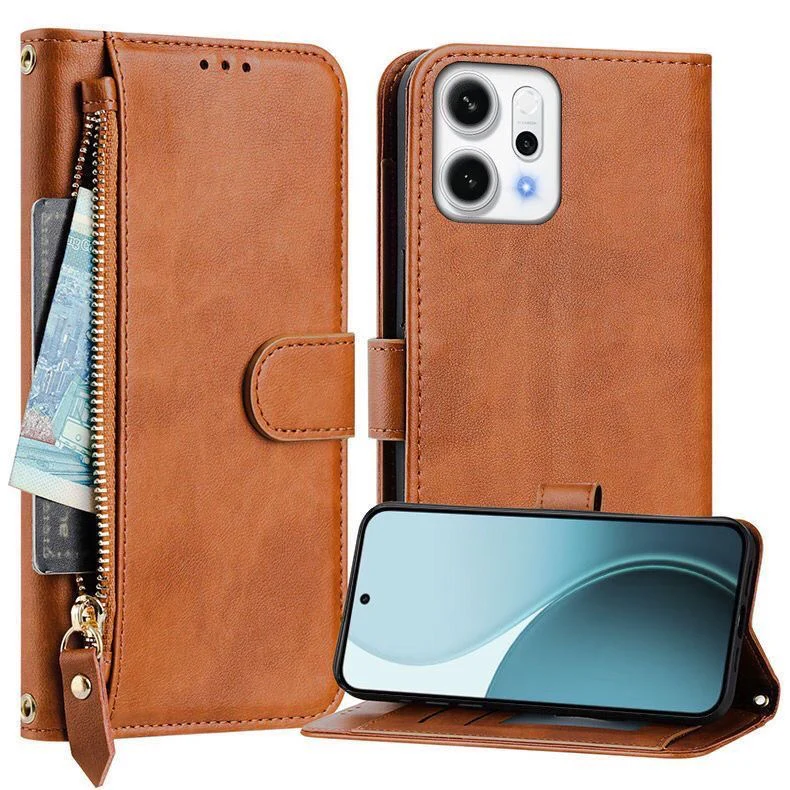 [With Card Slot] OPPO Reno14 & Pro - PU Leather Full-Body Flip Zipper Wallet Case - Image 2