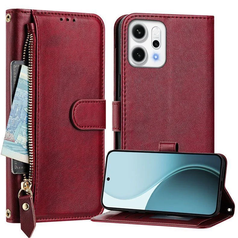 [With Card Slot] OPPO Reno14 & Pro - PU Leather Full-Body Flip Zipper Wallet Case - Image 5