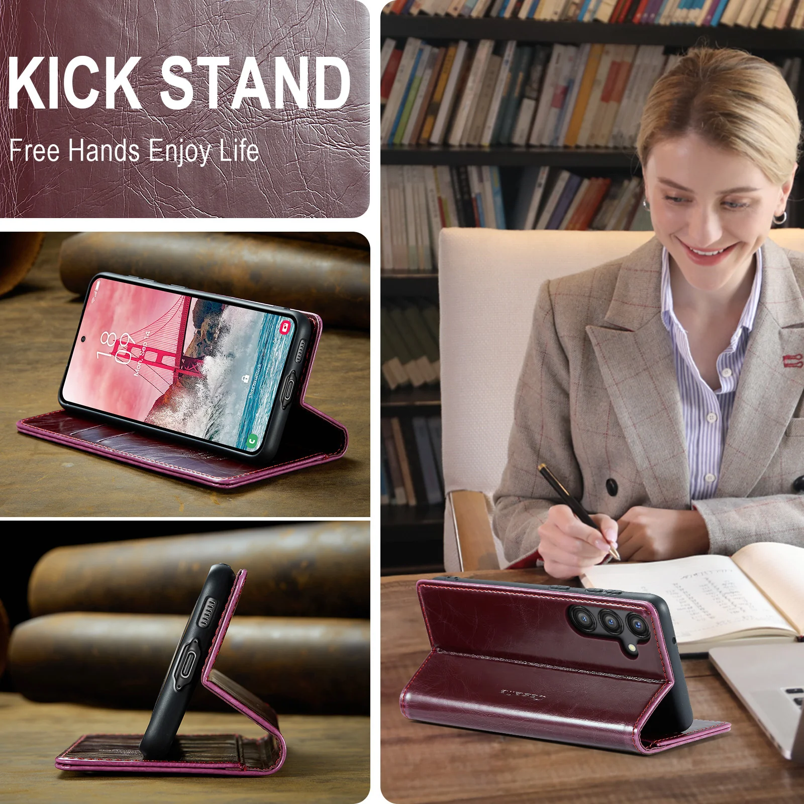 [With Card Slot] Samsung Galaxy A55 5G (A556) - Magnetic Flip PU Leather Wallet Series Stand Case - Image 12