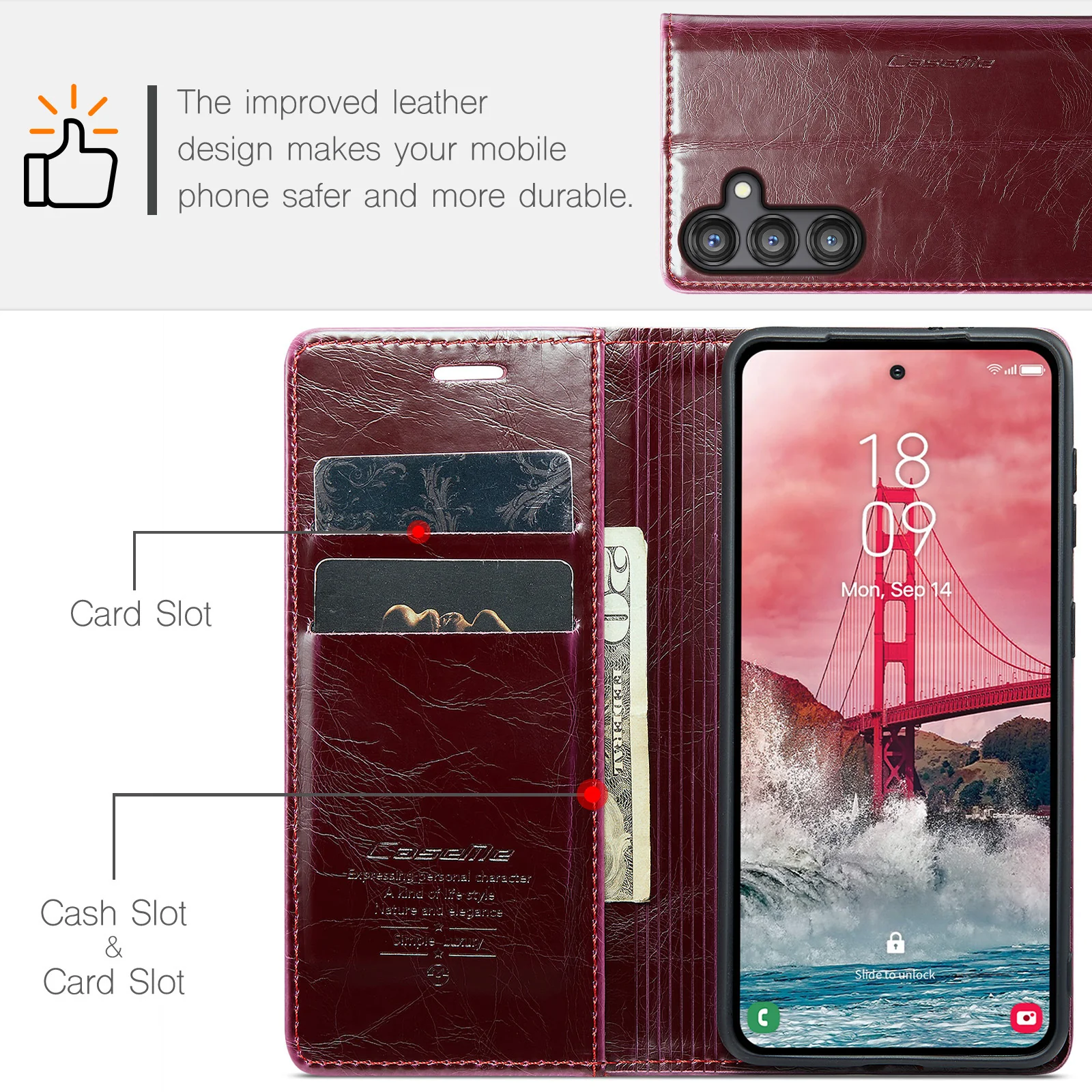 [With Card Slot] Samsung Galaxy A55 5G (A556) - Magnetic Flip PU Leather Wallet Series Stand Case - Image 13