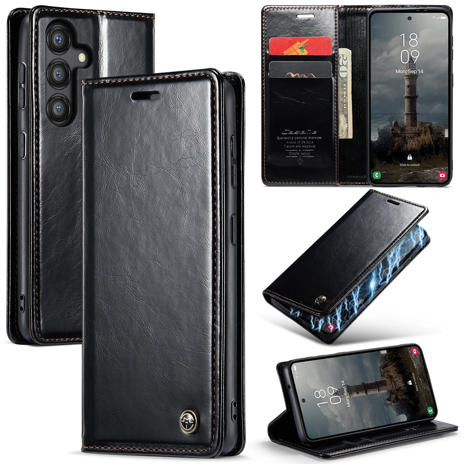 [With Card Slot] Samsung Galaxy A55 5G (A556) - Magnetic Flip PU Leather Wallet Series Stand Case - Image 5