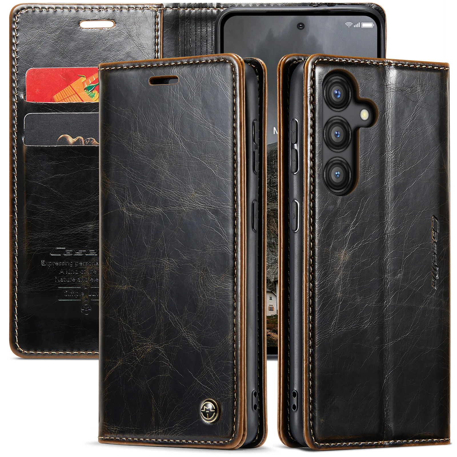 [With Card Slot] Samsung Galaxy A55 5G (A556) - Magnetic Flip PU Leather Wallet Series Stand Case - Image 4