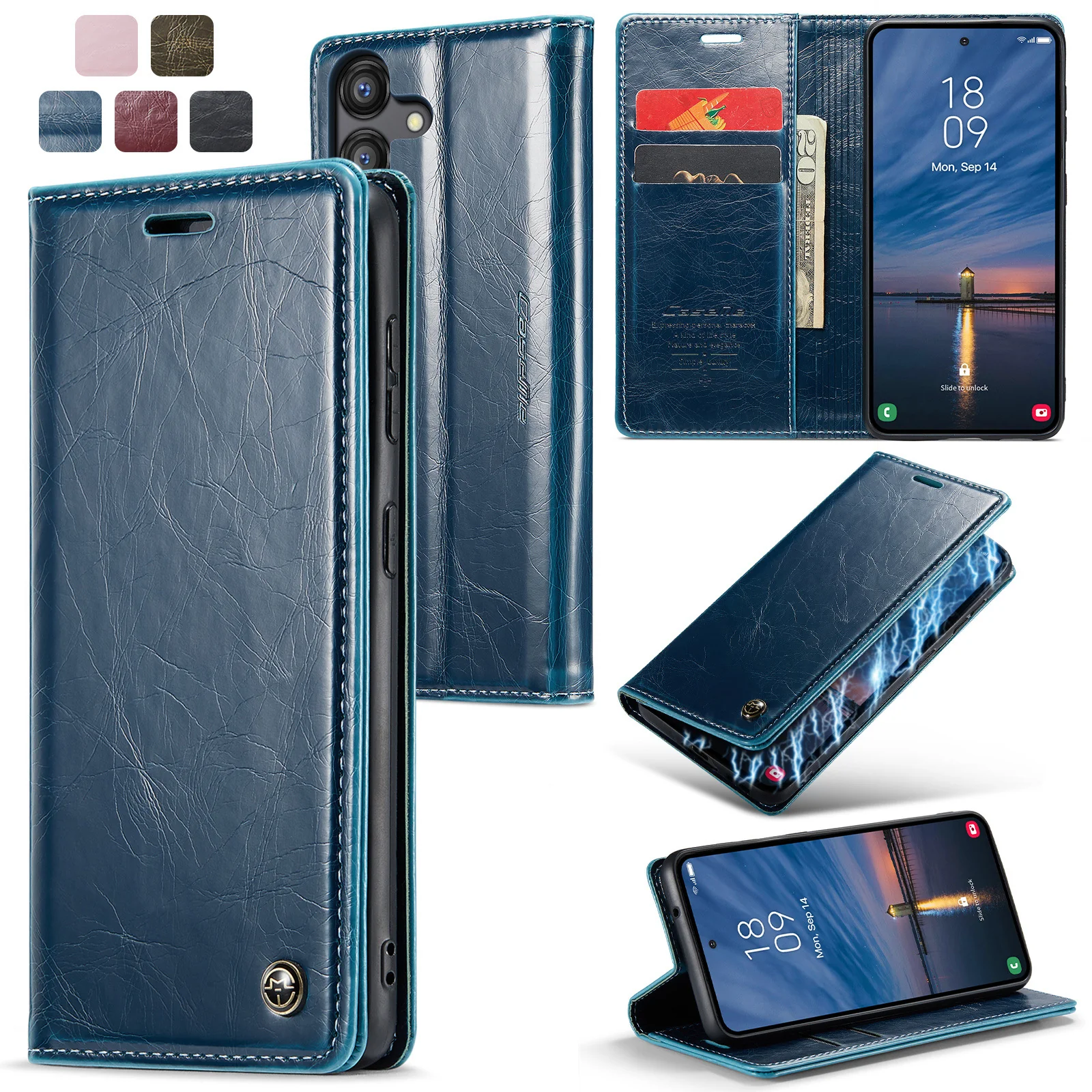 [With Card Slot] Samsung Galaxy A55 5G (A556) - Magnetic Flip PU Leather Wallet Series Stand Case - Image 6
