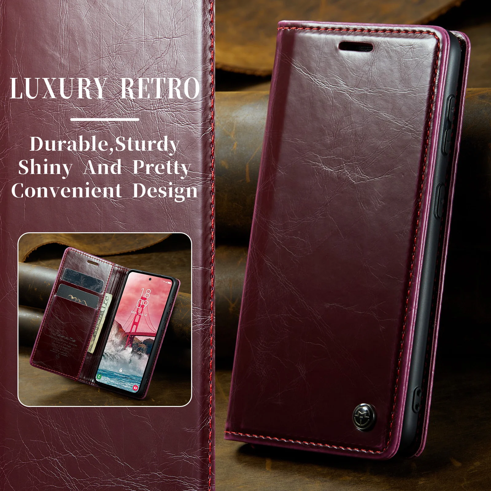 [With Card Slot] Samsung Galaxy A55 5G (A556) - Magnetic Flip PU Leather Wallet Series Stand Case - Image 9