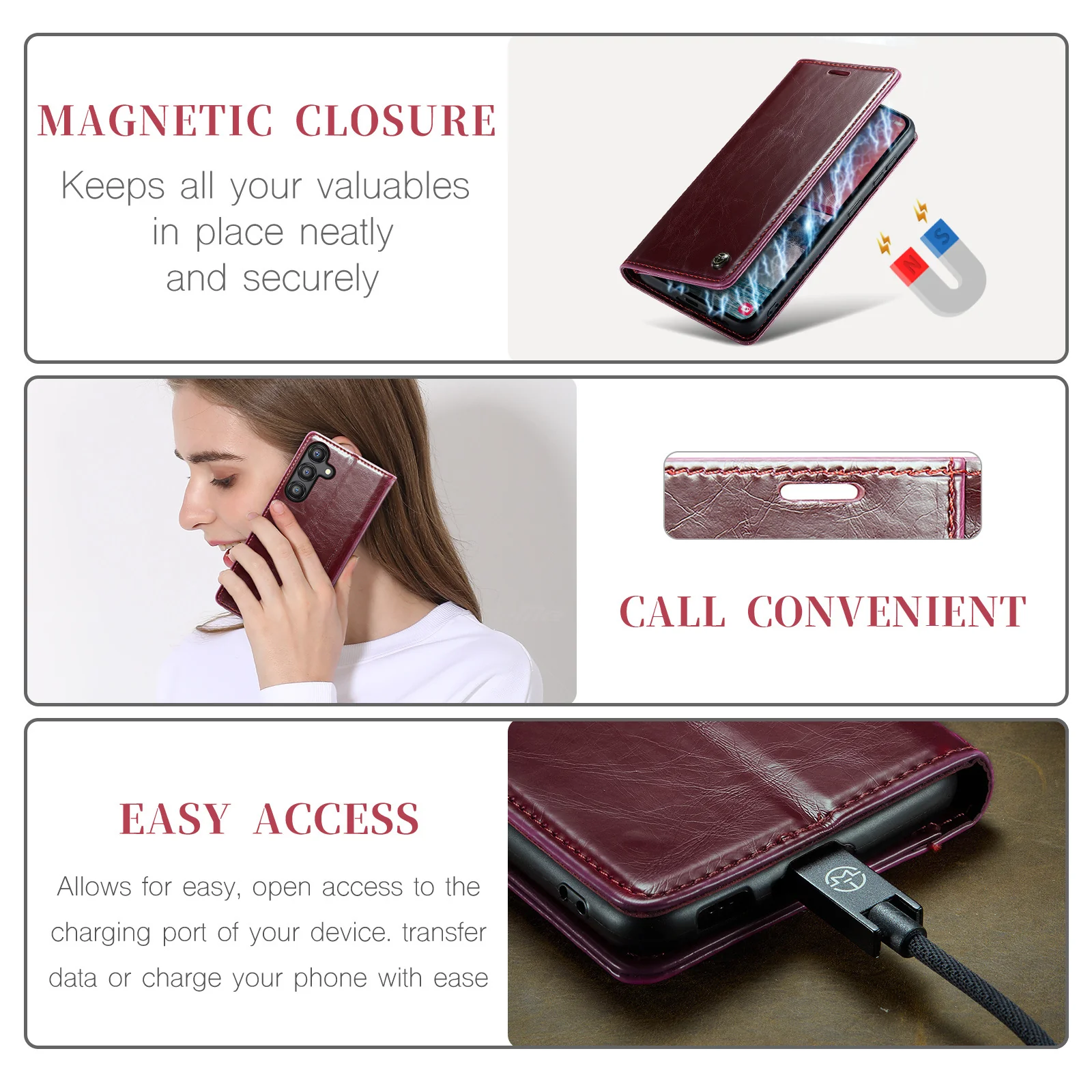 [With Card Slot] Samsung Galaxy A55 5G (A556) - Magnetic Flip PU Leather Wallet Series Stand Case - Image 10
