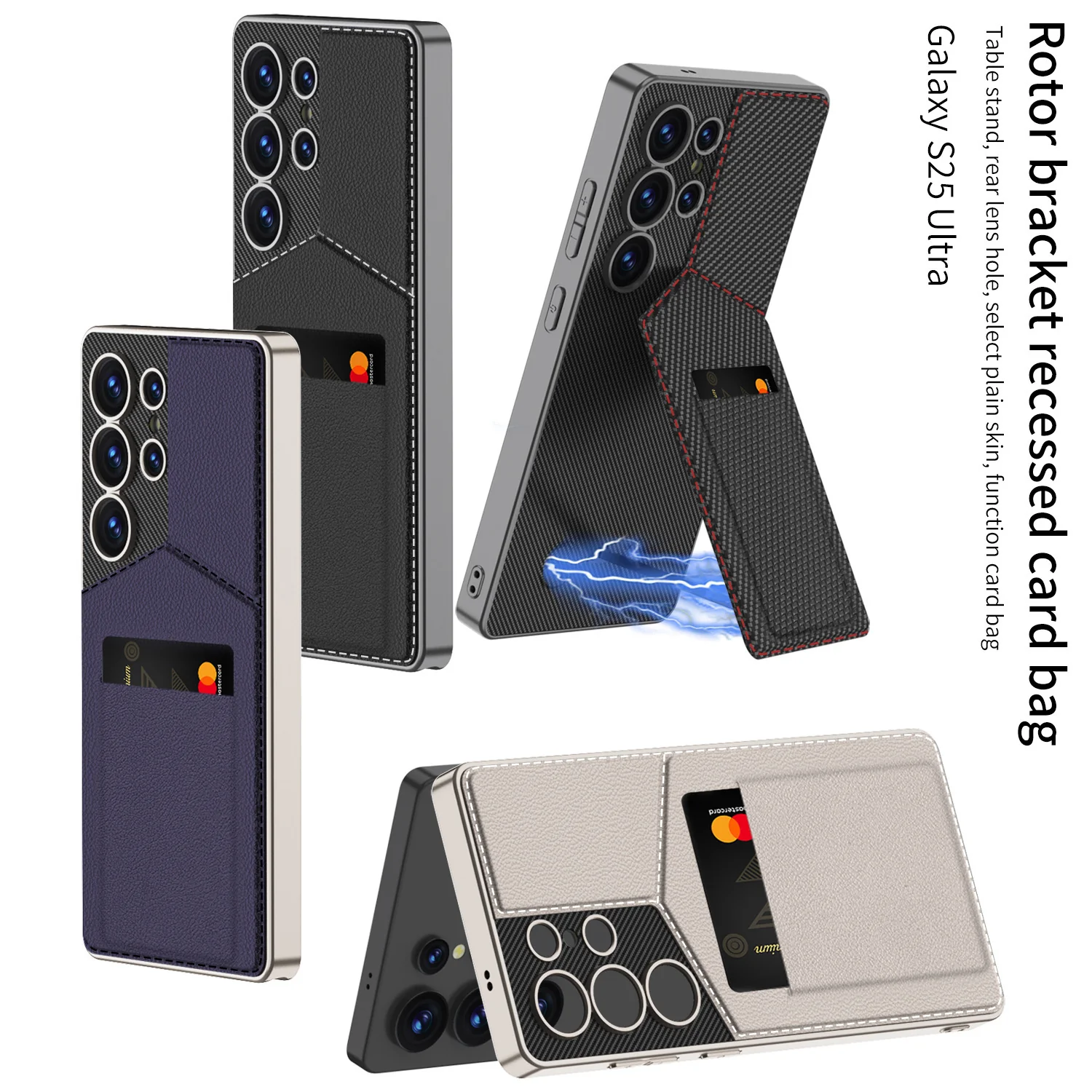 [With Card Slot] Samsung Galaxy S23 Ultra (SM-S918) - Full Cover Magnetic Card Holder Stand Case - Image 7