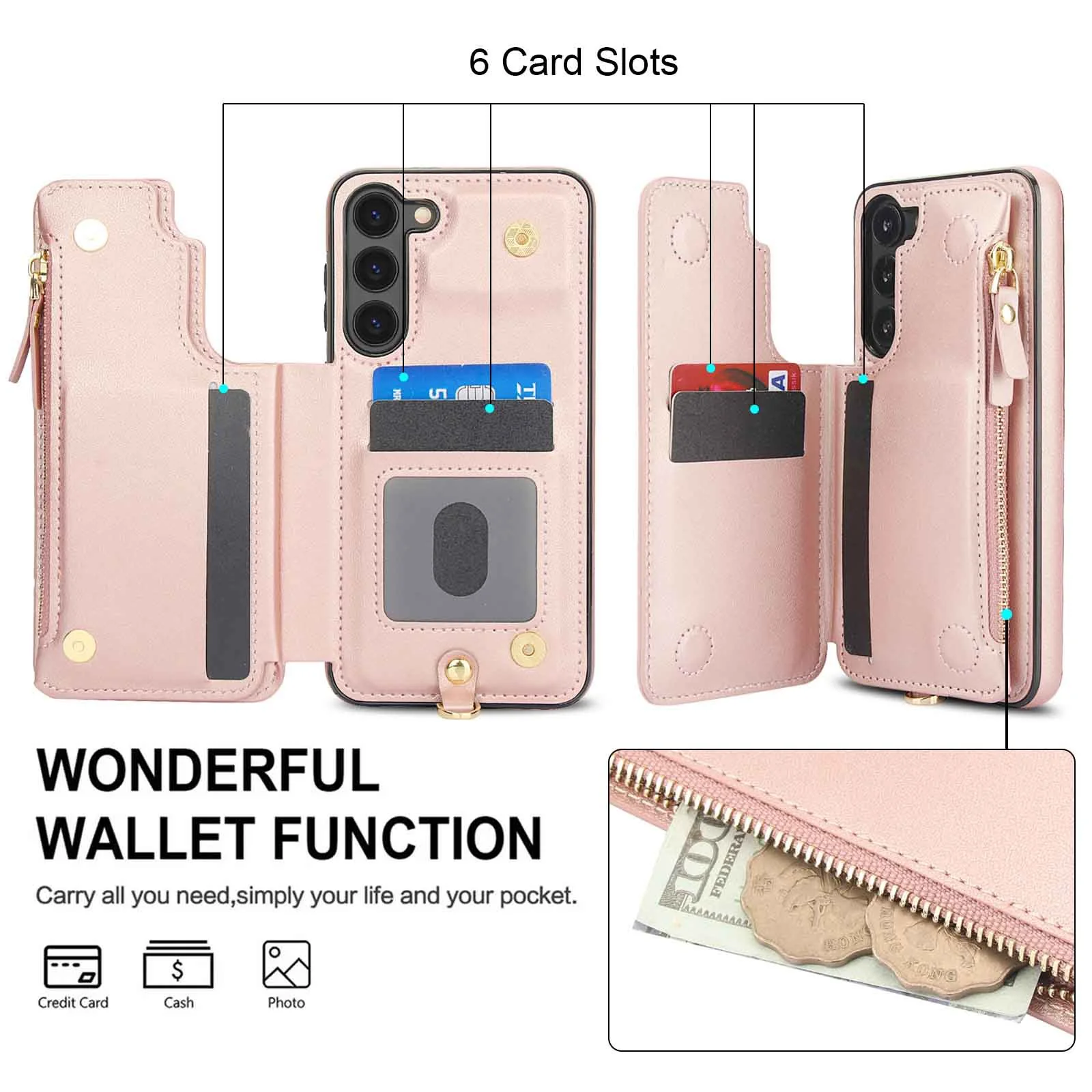 [With Card Slot] Samsung Galaxy A16 (SM-A165/SM-A166) - PU Leather RFID Blocking Wallet Series Stand Case With Long + Short Lanyard - Image 17