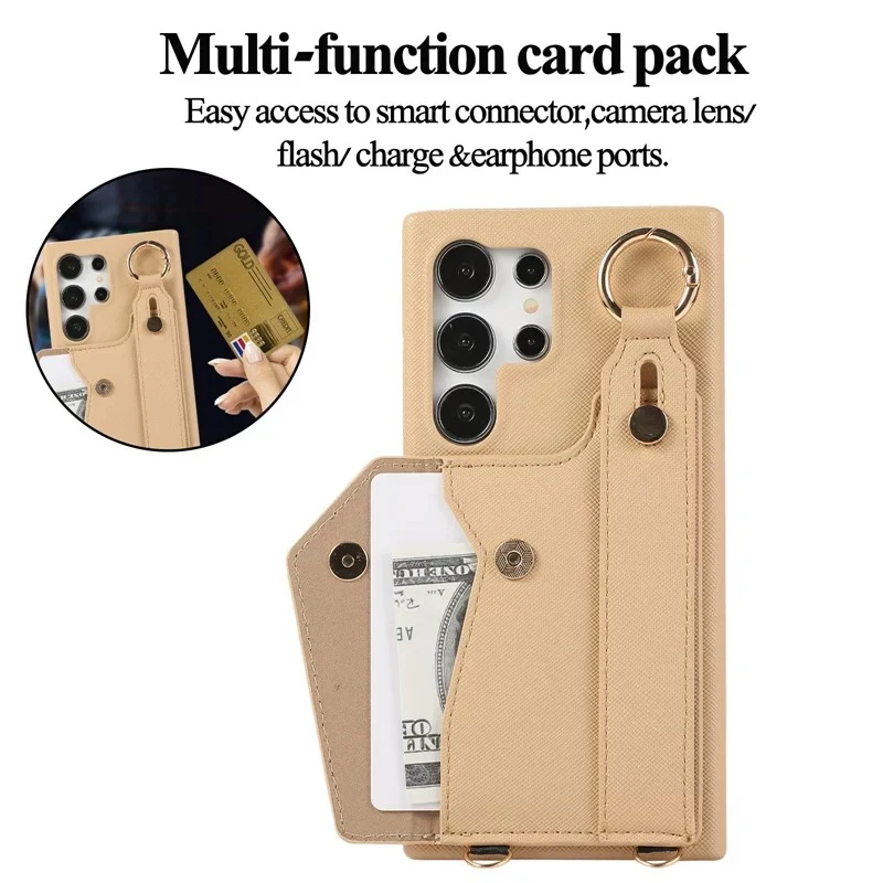 [With Card Slot] Samsung Galaxy S24(SM-S921)/Plus(SM-S926)/Ultra(SM-S928) - PC Synthetic Leather Wallet Series Case With Wristband & Strap - Image 3