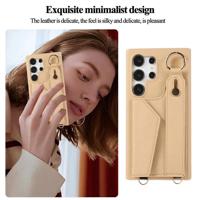 [With Card Slot] Samsung Galaxy S24(SM-S921)/Plus(SM-S926)/Ultra(SM-S928) - PC Synthetic Leather Wallet Series Case With Wristband & Strap - Image 5