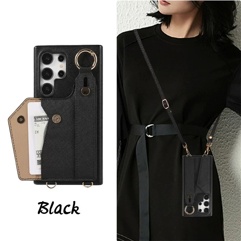 [With Card Slot] Samsung Galaxy S24(SM-S921)/Plus(SM-S926)/Ultra(SM-S928) - PC Synthetic Leather Wallet Series Case With Wristband & Strap - Image 7