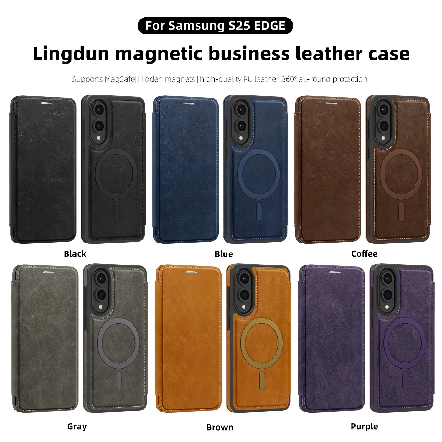 [With Card Slot] Samsung Galaxy S25 Edge (SM-S937) - Business Leather Flip Magnetic Case - Image 2