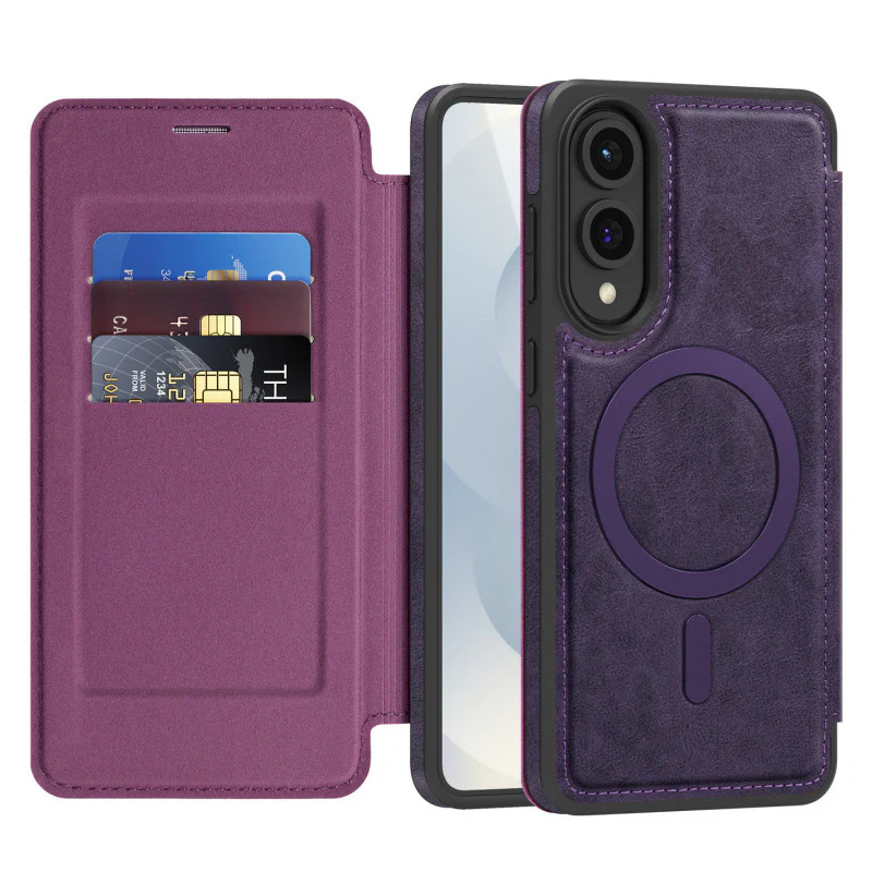 [With Card Slot] Samsung Galaxy S25 Edge (SM-S937) - Business Leather Flip Magnetic Case - Image 4