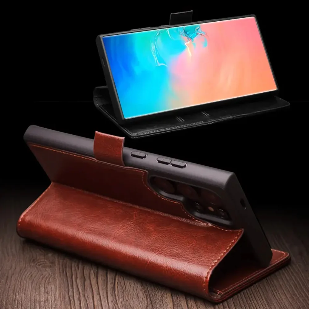 [With Card Slot] Samsung Galaxy S25/Plus/Ultra - Genuine Leather Flip Stand Wallet Series Case - Image 4