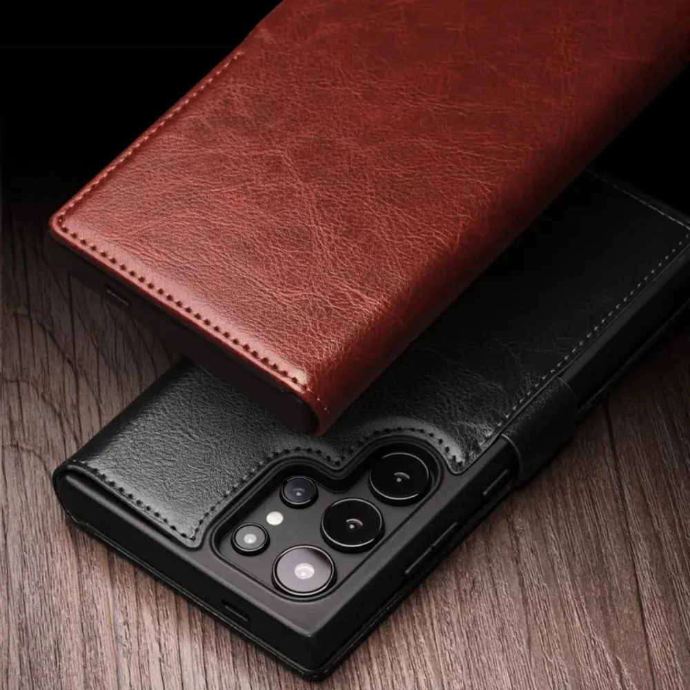 [With Card Slot] Samsung Galaxy S25/Plus/Ultra - Genuine Leather Flip Stand Wallet Series Case - Image 6