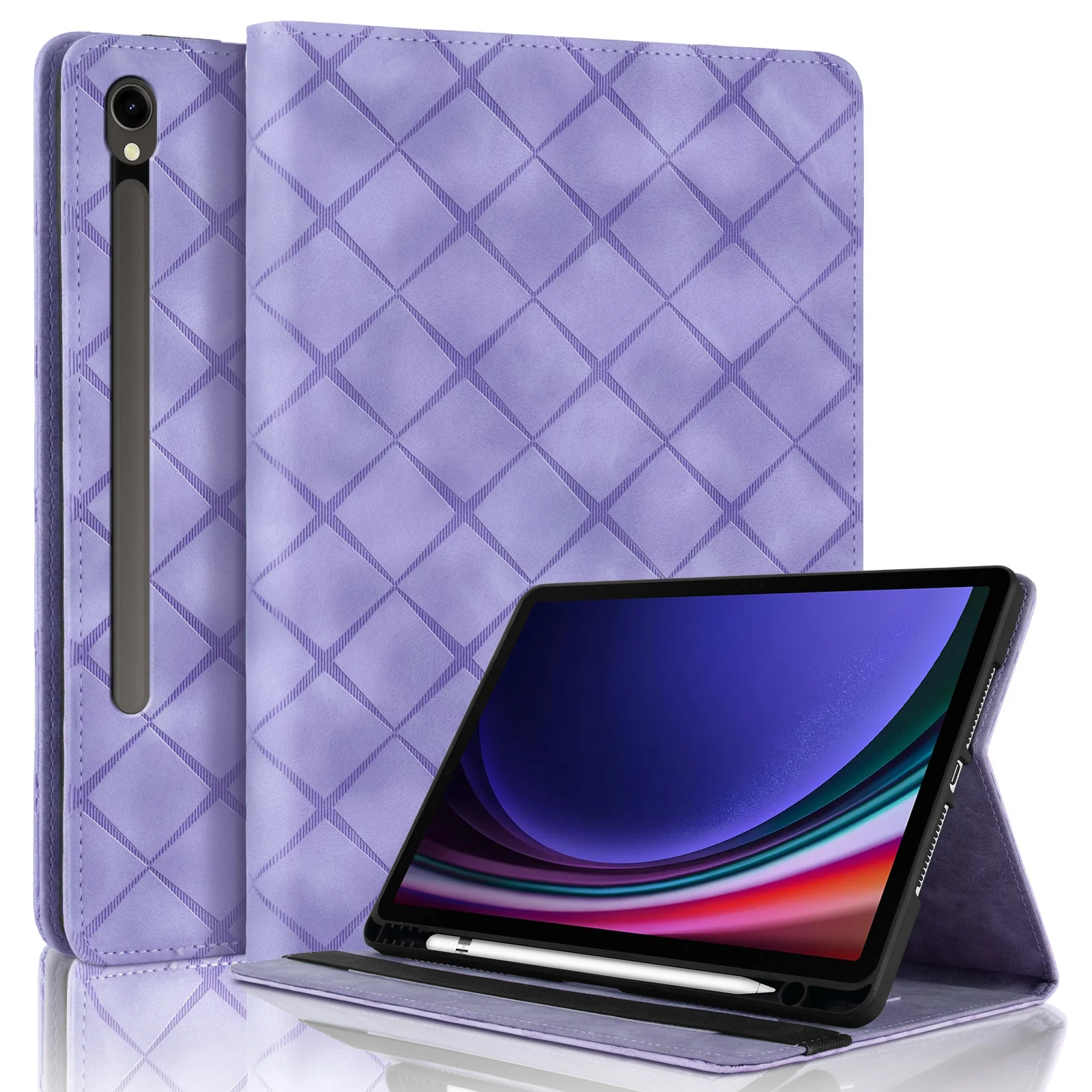 [With Card Slot] Samsung Galaxy Tab S10 FE Plus (2025) 13.1" - Diamond Pattern Leather Shockproof Case