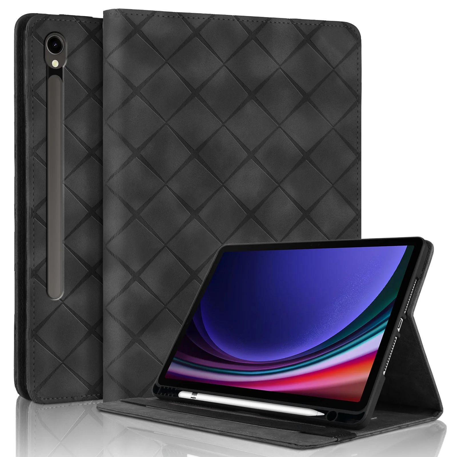 [With Card Slot] Samsung Galaxy Tab S10 FE Plus (2025) 13.1" - Diamond Pattern Leather Shockproof Case - Image 10