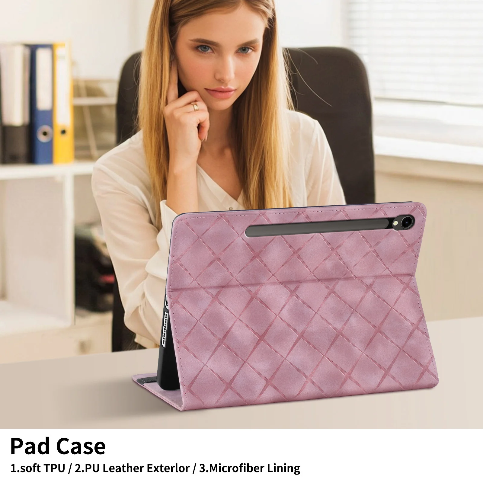 [With Card Slot] Samsung Galaxy Tab S10 FE Plus (2025) 13.1" - Diamond Pattern Leather Shockproof Case - Image 3