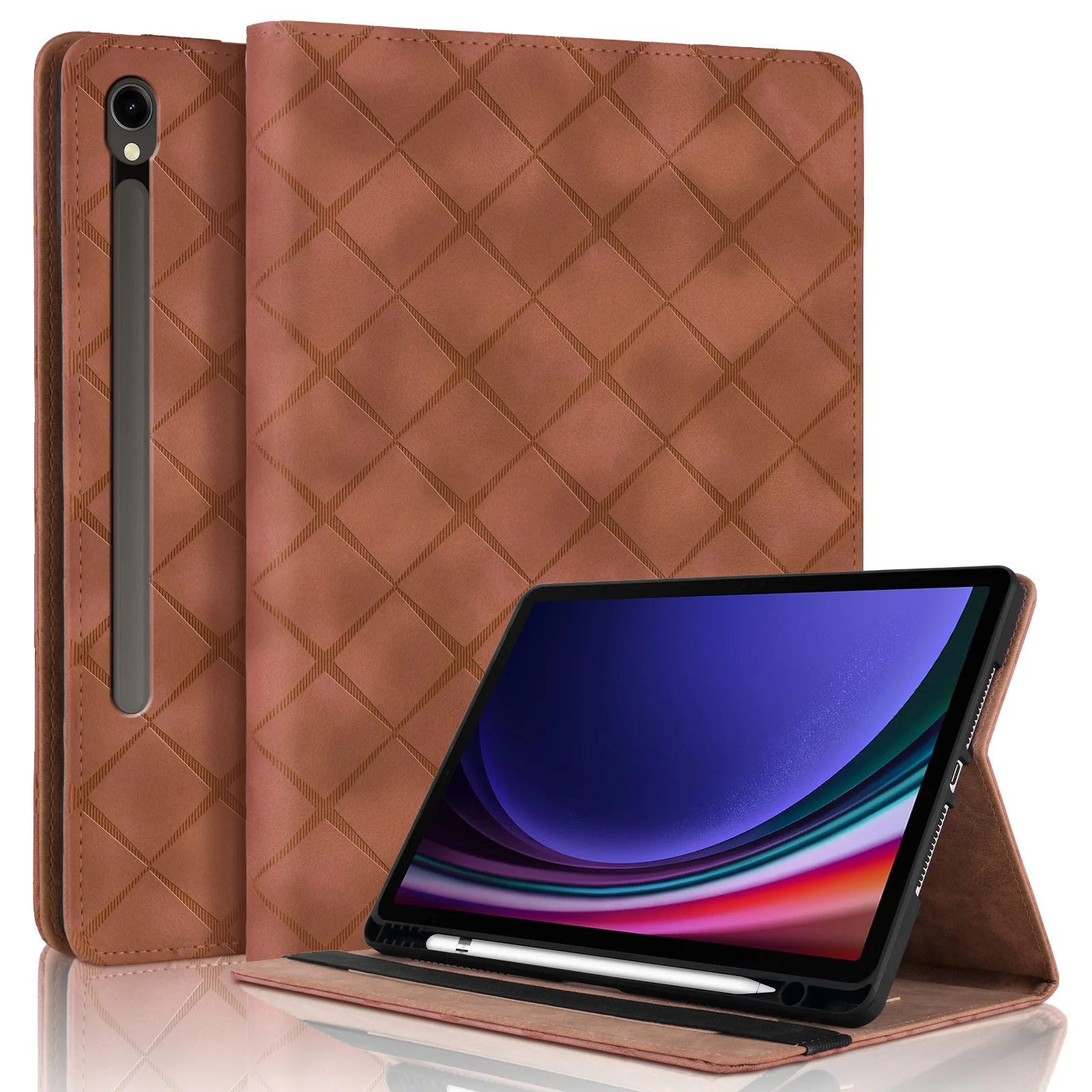 [With Card Slot] Samsung Galaxy Tab S10 FE Plus (2025) 13.1" - Diamond Pattern Leather Shockproof Case - Image 8
