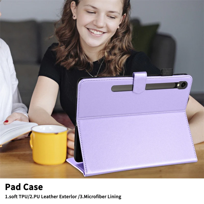 [With Card Slot] Samsung Galaxy Tab S9 Plus/S9 FE Plus 12.4" - Soft Leather Flip Cover With Clasp Case - Image 5