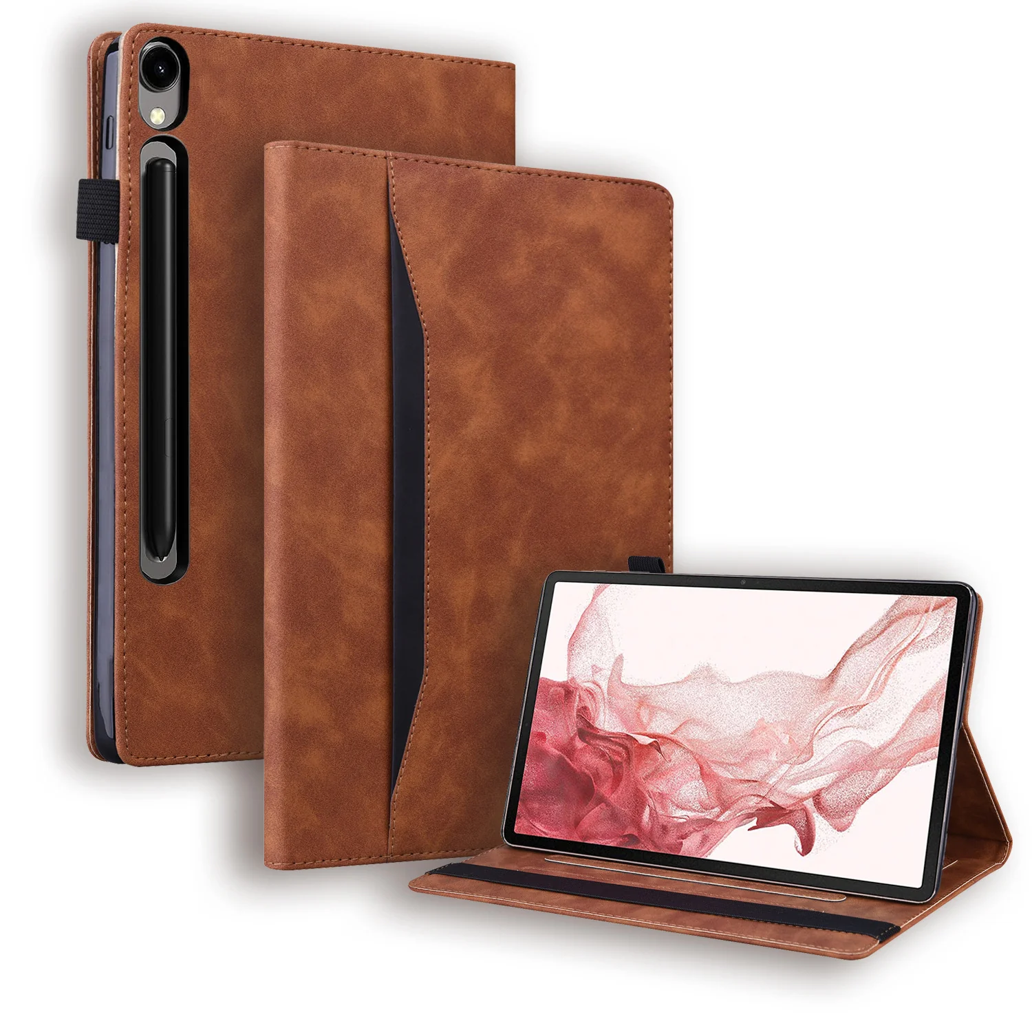 [With Card Slot] Samsung Galaxy Tab S11 Ultra (2025) 14.6" Matte Color-Block Samsung Tablet Leather Case - Image 2