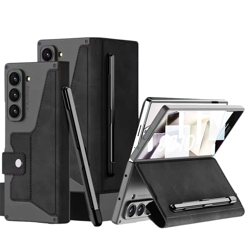 [With Card Slot] Samsung Galaxy Z Fold 4 SM-F936 Leather Shockproof Flip Wallet Series Case - Image 15