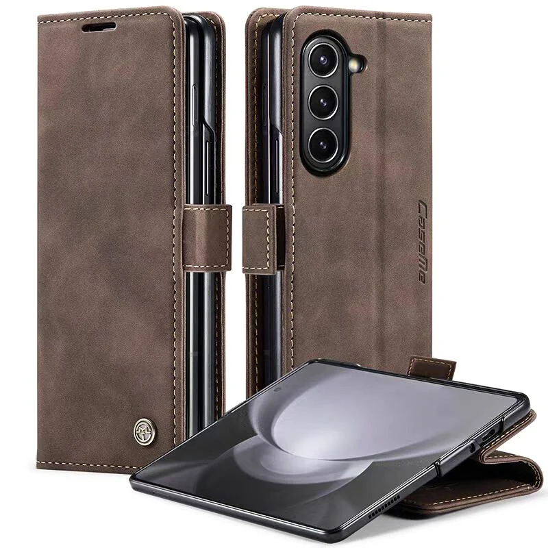 [With Card Slot] Samsung Galaxy Z Fold 6 SM-F956 Matte PU Leather Shockproof Wallet Series Case - Image 12