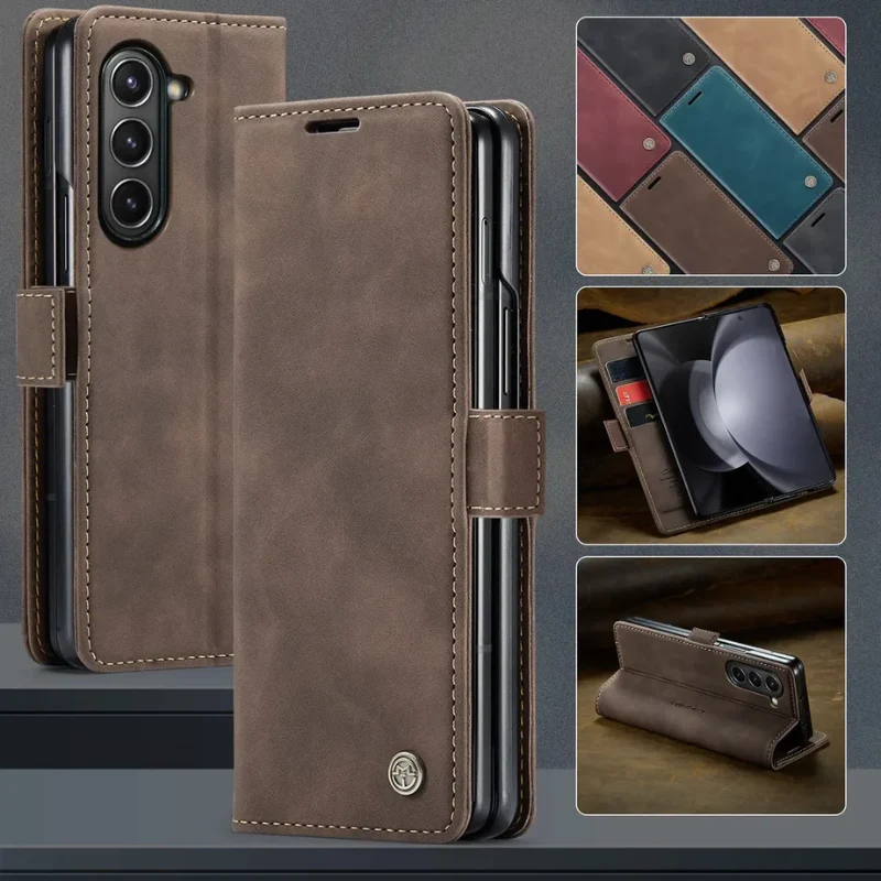 [With Card Slot] Samsung Galaxy Z Fold 6 SM-F956 Matte PU Leather Shockproof Wallet Series Case - Image 3