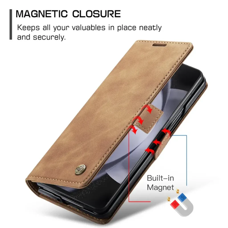 [With Card Slot] Samsung Galaxy Z Fold 6 SM-F956 Matte PU Leather Shockproof Wallet Series Case - Image 7