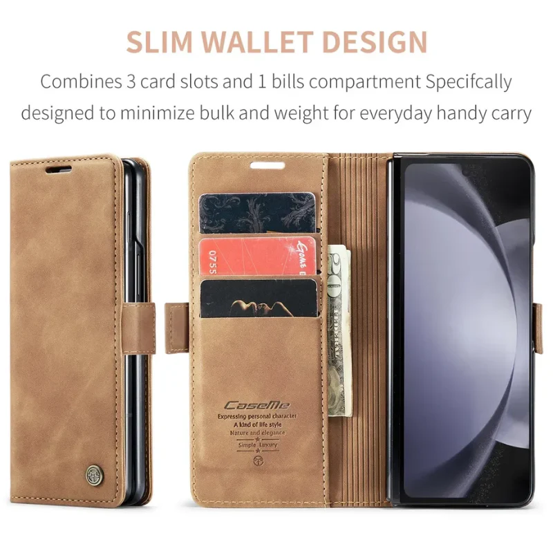 [With Card Slot] Samsung Galaxy Z Fold 6 SM-F956 Matte PU Leather Shockproof Wallet Series Case - Image 8