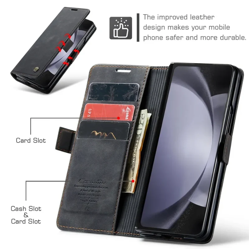 [With Card Slot] Samsung Galaxy Z Fold 6 SM-F956 Matte PU Leather Shockproof Wallet Series Case - Image 9