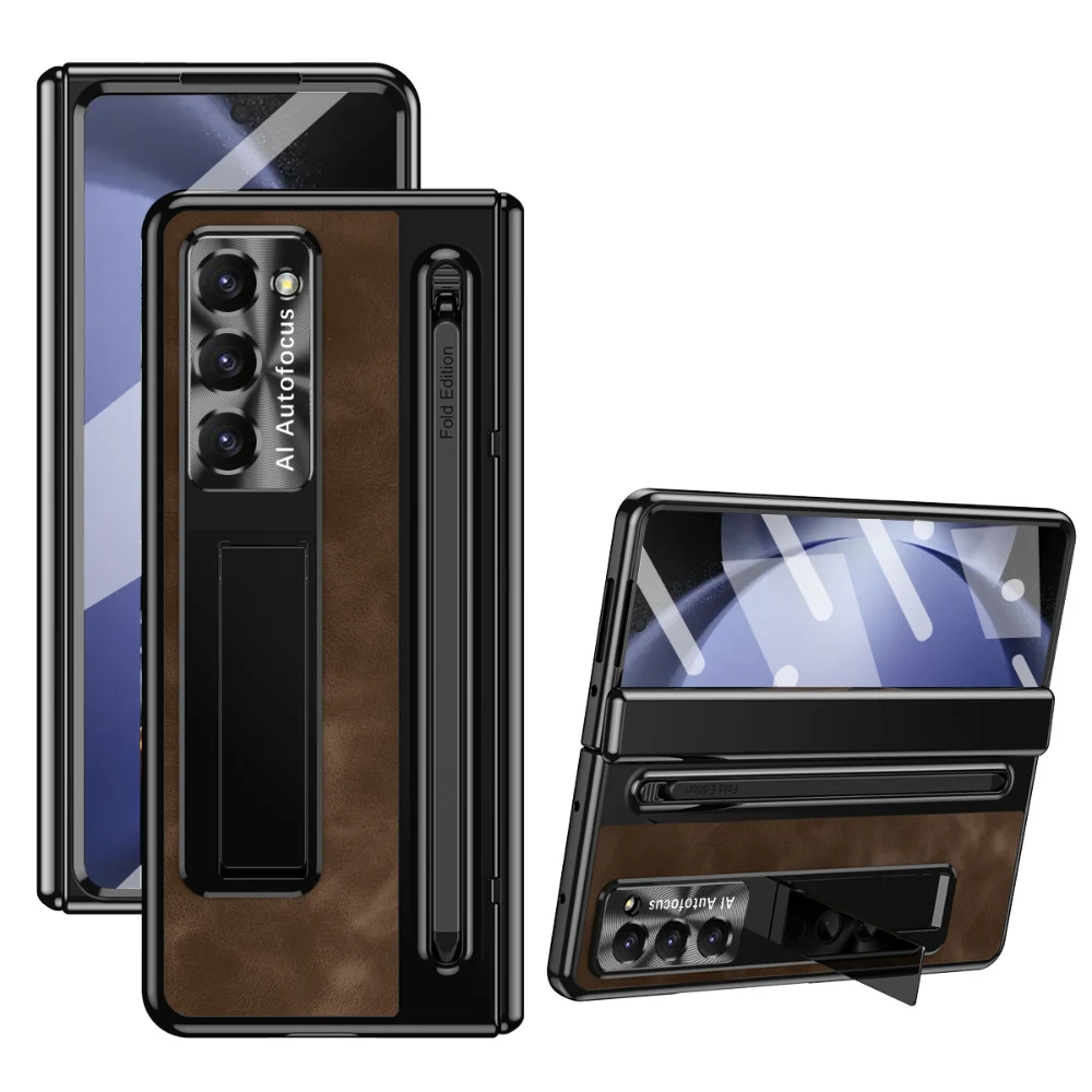 [With Card Slot] Samsung Galaxy Z Fold4 5G (SM-F936) - Retro Leather Folding Stand Series Shockproof Case - Image 5