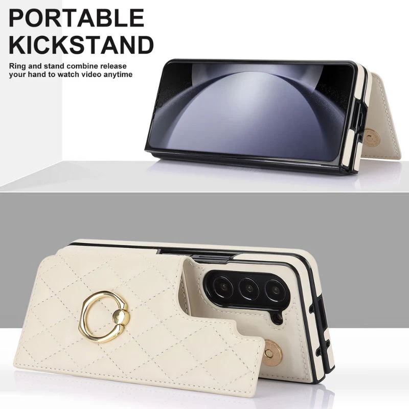 [With Card Slot] Samsung Galaxy Z Fold4 (SM-F936) - Diamond Pattern Folding Ring Wallet Series Case - Image 11