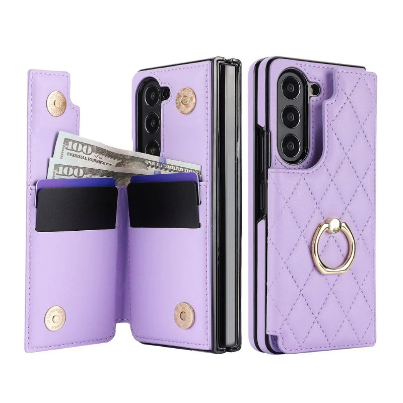 [With Card Slot] Samsung Galaxy Z Fold4 (SM-F936) - Diamond Pattern Folding Ring Wallet Series Case - Image 4