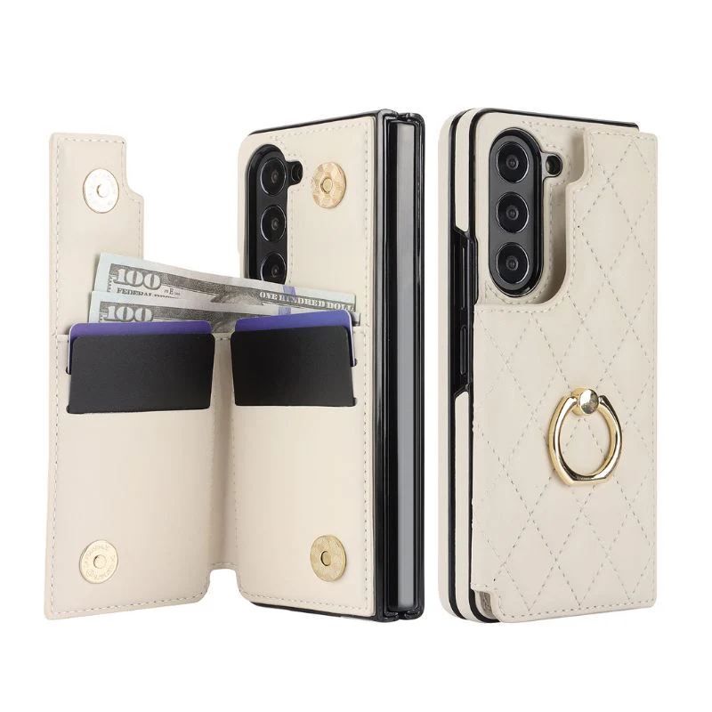 [With Card Slot] Samsung Galaxy Z Fold4 (SM-F936) - Diamond Pattern Folding Ring Wallet Series Case - Image 5