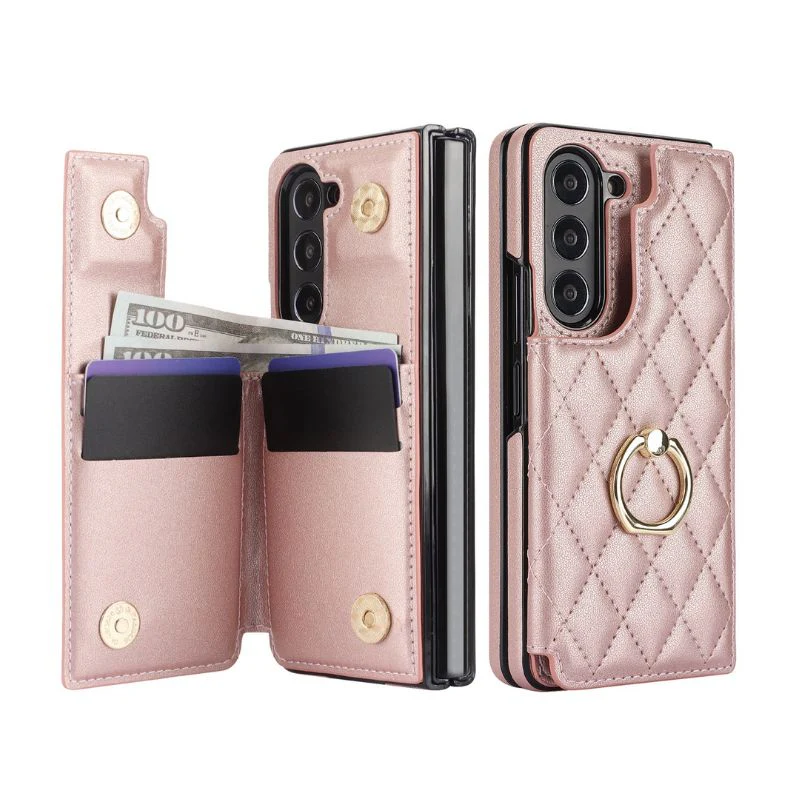 [With Card Slot] Samsung Galaxy Z Fold4 (SM-F936) - Diamond Pattern Folding Ring Wallet Series Case - Image 6