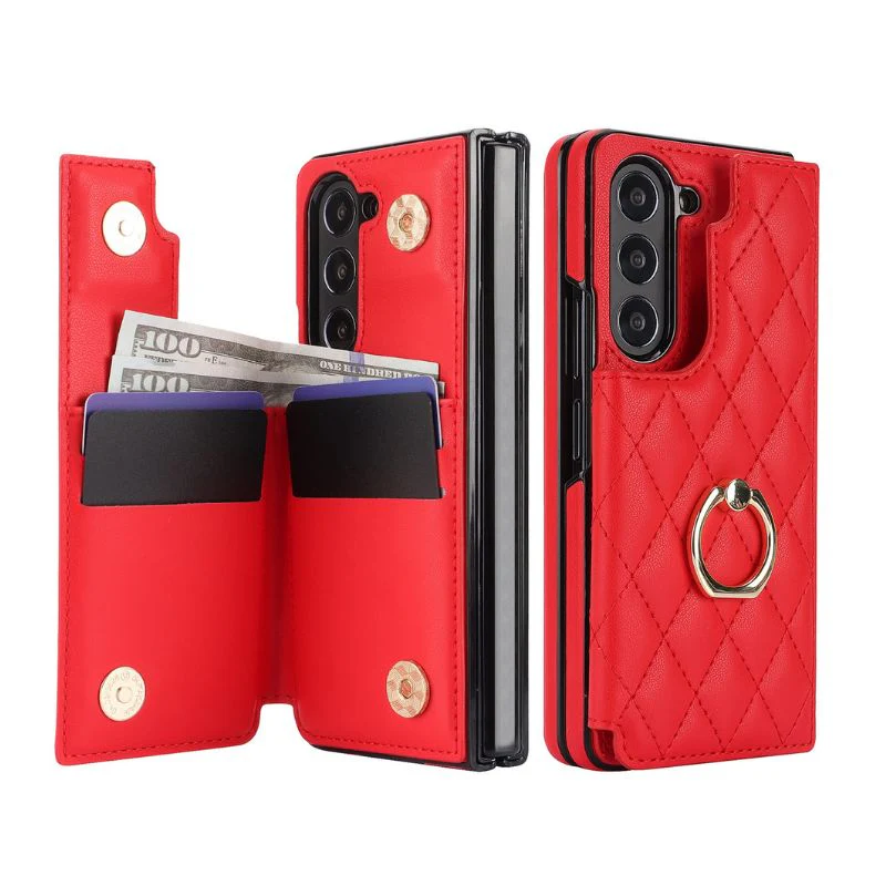 [With Card Slot] Samsung Galaxy Z Fold4 (SM-F936) - Diamond Pattern Folding Ring Wallet Series Case - Image 7