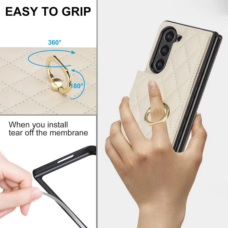 [With Card Slot] Samsung Galaxy Z Fold4 (SM-F936) - Diamond Pattern Folding Ring Wallet Series Case - Image 8