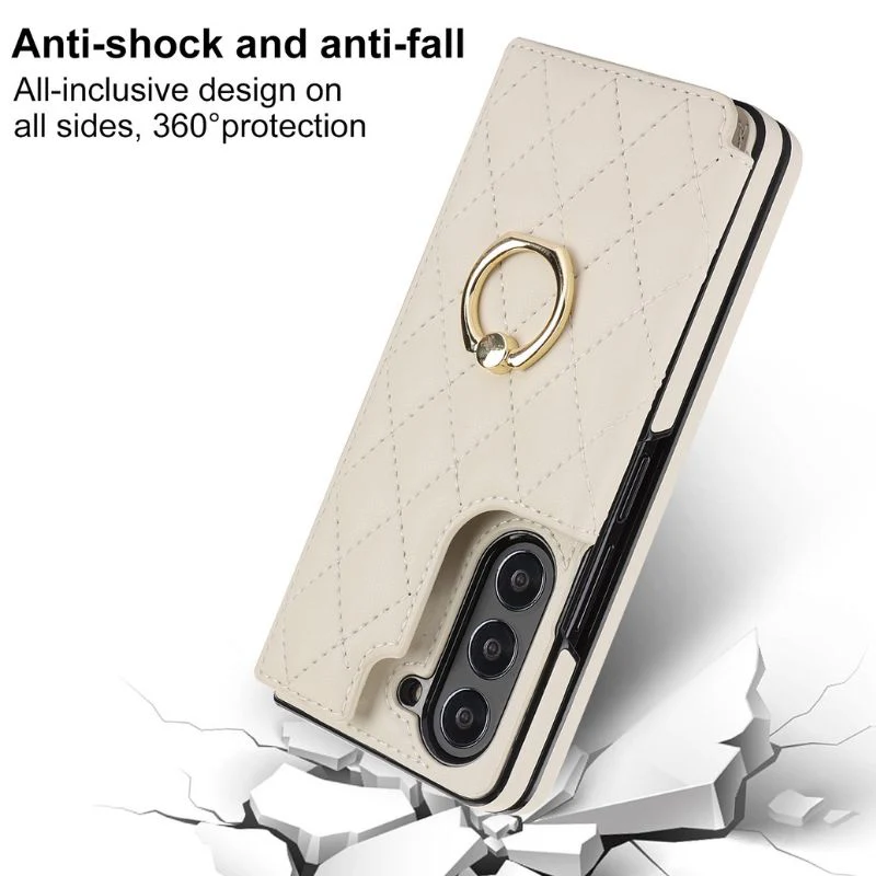 [With Card Slot] Samsung Galaxy Z Fold4 (SM-F936) - Diamond Pattern Folding Ring Wallet Series Case - Image 9