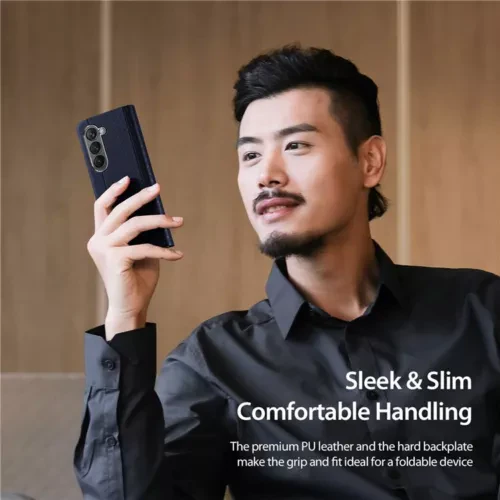 [With Card Slot] Samsung Galaxy Z Fold5 - Premium PU Leather Strong Magnetic Foldable Protective Case - Image 6