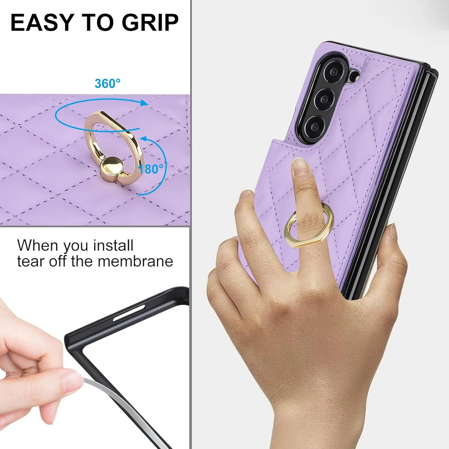 [With Card Slot] Samsung Galaxy Z Fold6 (SM-F956) - Diamond Pattern Folding Ring Wallet Series Case - Image 10