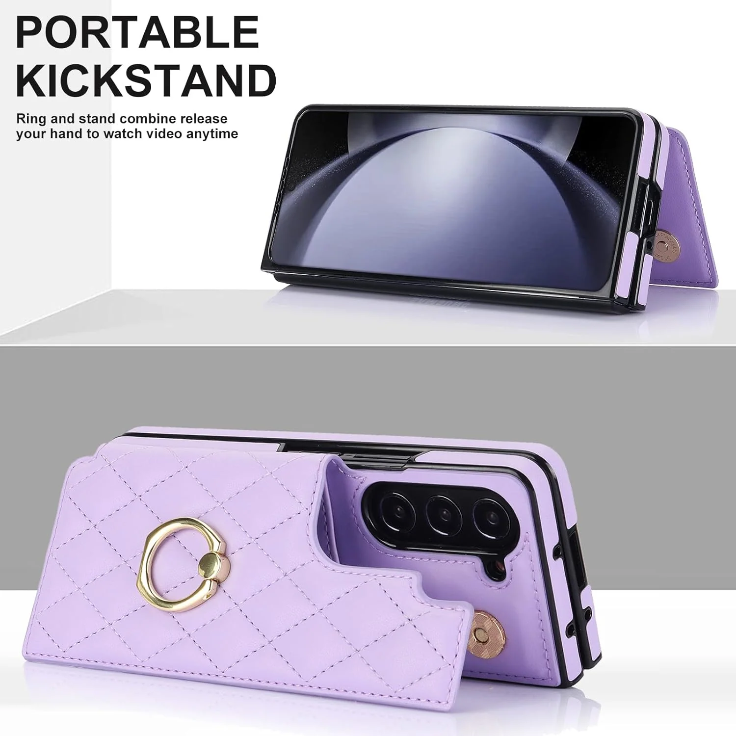 [With Card Slot] Samsung Galaxy Z Fold6 (SM-F956) - Diamond Pattern Folding Ring Wallet Series Case - Image 8